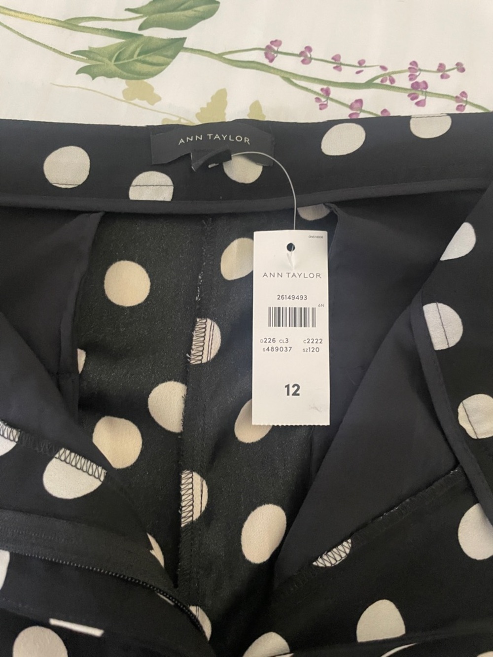 Ann Taylor Black Wide-Leg Pants with White Polka Dots - Picture 2 of 8